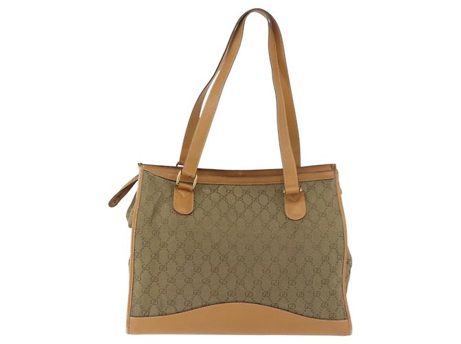 Borsa Tote GUCCI GG Canvas Khaki Gold Auth 178301 D'oro Cachi - vista 3