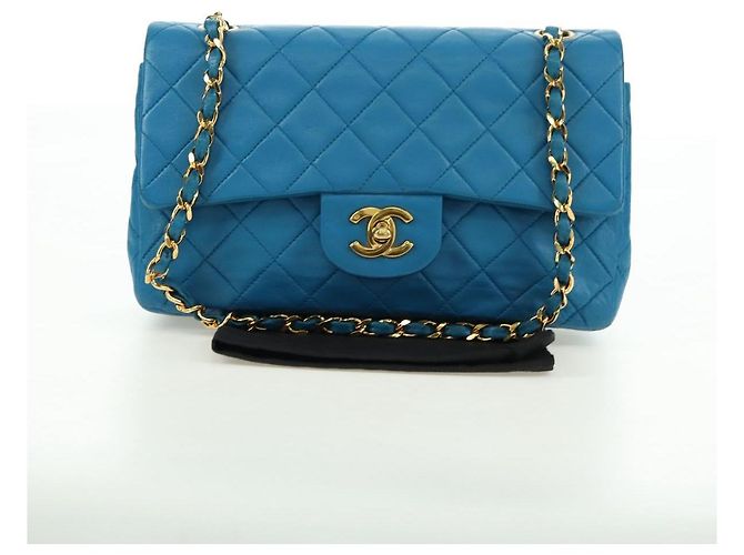 CHANEL Matelasse23 Chain Shoulder Bag Lamb Skin Blue Gold CC Auth 178769V D'oro - vista 12