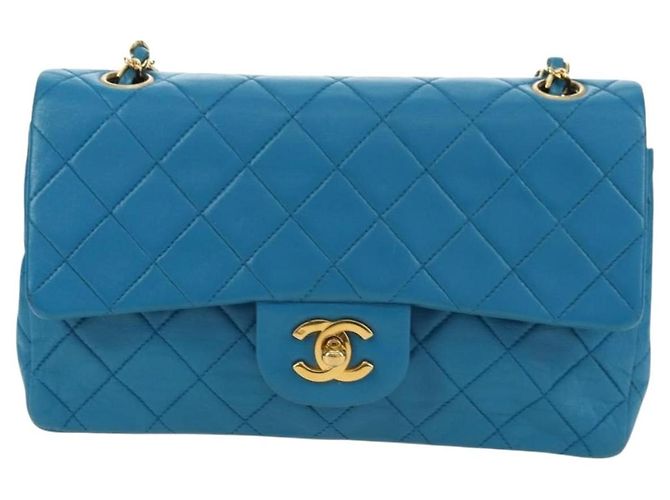 CHANEL Matelasse23 Chain Shoulder Bag Lamb Skin Blue Gold CC Auth 178769V D'oro - vista 13