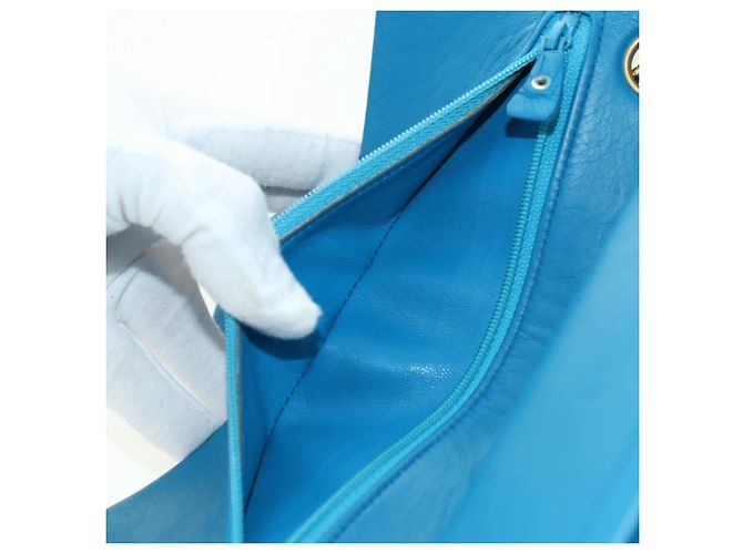 CHANEL Matelasse23 Chain Shoulder Bag Lamb Skin Blue Gold CC Auth 178769V D'oro - vista 22