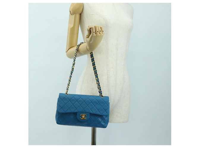 CHANEL Matelasse23 Chain Shoulder Bag Lamb Skin Blue Gold CC Auth 178769V D'oro - vista 29