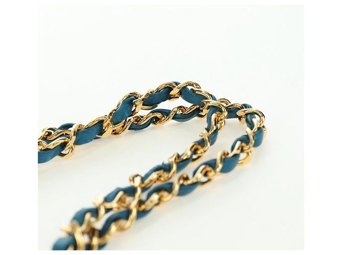 CHANEL Matelasse23 Chain Shoulder Bag Lamb Skin Blue Gold CC Auth 178769V D'oro - vista 8
