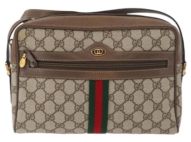 Borsa GUCCI GG Supreme Web Sherry Line PVC Beige Oro 24 02 005 Auth BA12706 D'oro - vista 13
