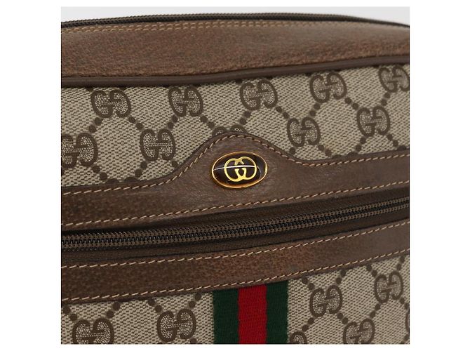 Borsa GUCCI GG Supreme Web Sherry Line PVC Beige Oro 24 02 005 Auth BA12706 D'oro - vista 19