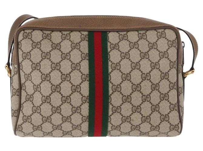 Borsa GUCCI GG Supreme Web Sherry Line PVC Beige Oro 24 02 005 Auth BA12706 D'oro - vista 2