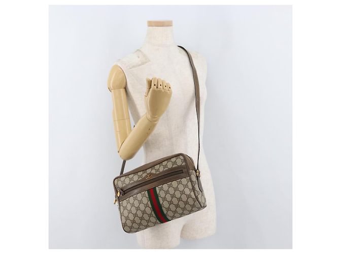 Borsa GUCCI GG Supreme Web Sherry Line PVC Beige Oro 24 02 005 Auth BA12706 D'oro - vista 25
