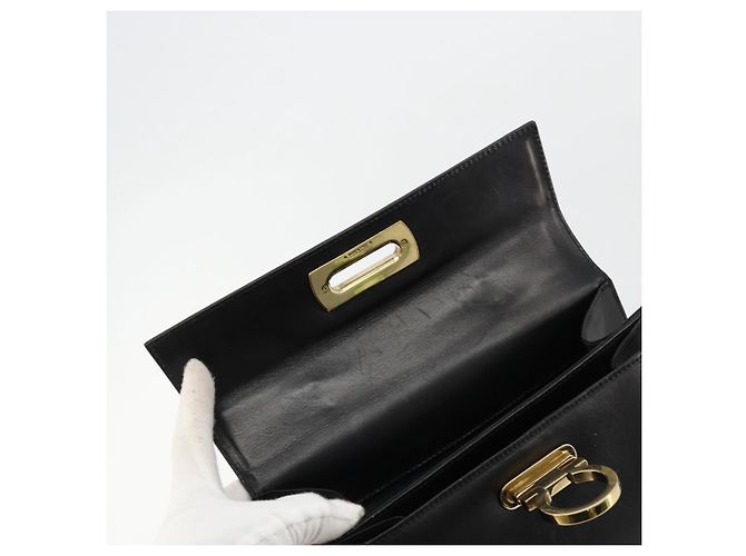 Borsa a mano Salvatore Ferragamo Gancini in pelle nera e oro Auth 181150 Nero D'oro - vista 10