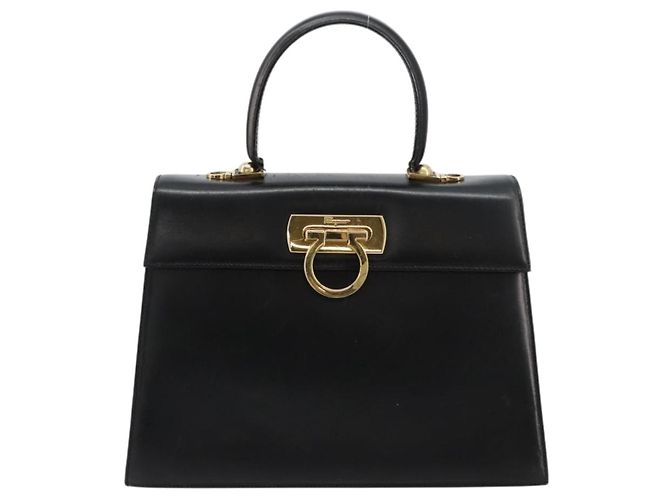 Borsa a mano Salvatore Ferragamo Gancini in pelle nera e oro Auth 181150 Nero D'oro - vista 13