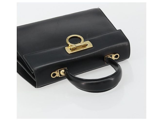 Borsa a mano Salvatore Ferragamo Gancini in pelle nera e oro Auth 181150 Nero D'oro - vista 6