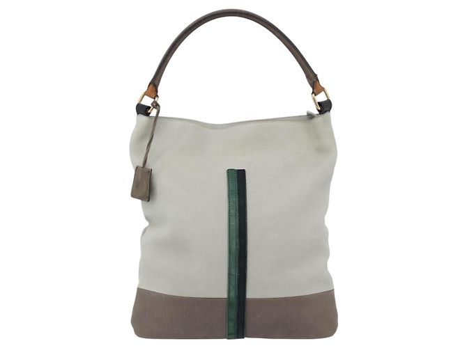 Céline Bolsa de ombro CELINE em couro cinza e ouro Auth ka4448 Marrom Dourado - vista 13