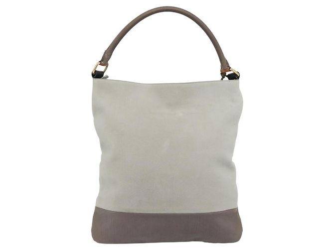 Céline Bolsa de ombro CELINE em couro cinza e ouro Auth ka4448 Marrom Dourado - vista 2