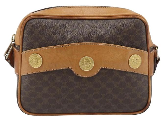 Céline Borsa a Spalla CELINE Macadam Canvas PVC Pelle Marrone Oro Auth 180579A D'oro - vista 13