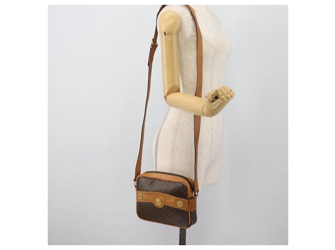 Céline Borsa a Spalla CELINE Macadam Canvas PVC Pelle Marrone Oro Auth 180579A D'oro - vista 23