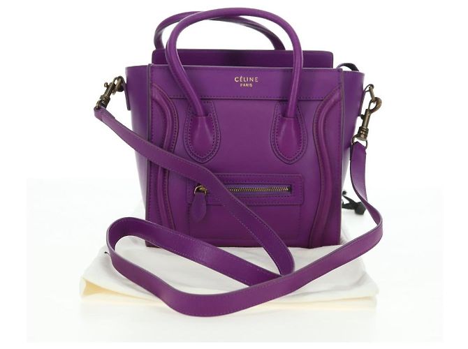 Céline Borsa CELINE Luggage Micro Shopper in pelle 2way Viola Oro Auth 179426SAV D'oro Porpora - vista 12