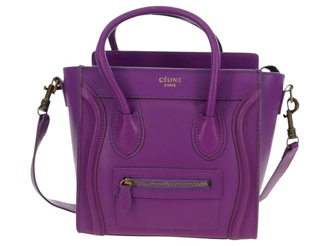 Céline Borsa CELINE Luggage Micro Shopper in pelle 2way Viola Oro Auth 179426SAV D'oro Porpora - vista 13