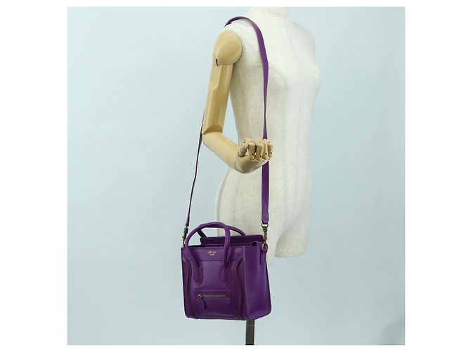 Céline Borsa CELINE Luggage Micro Shopper in pelle 2way Viola Oro Auth 179426SAV D'oro Porpora - vista 26