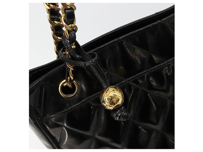 CHANEL Matelasse Chain Tote Bag Pelle Vernice Nero Oro CC Auth bs35172 D'oro - vista 18