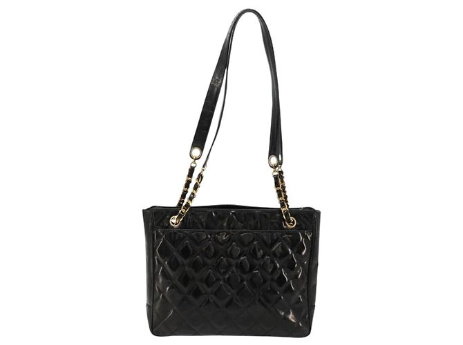CHANEL Matelasse Chain Tote Bag Pelle Vernice Nero Oro CC Auth bs35172 D'oro - vista 2