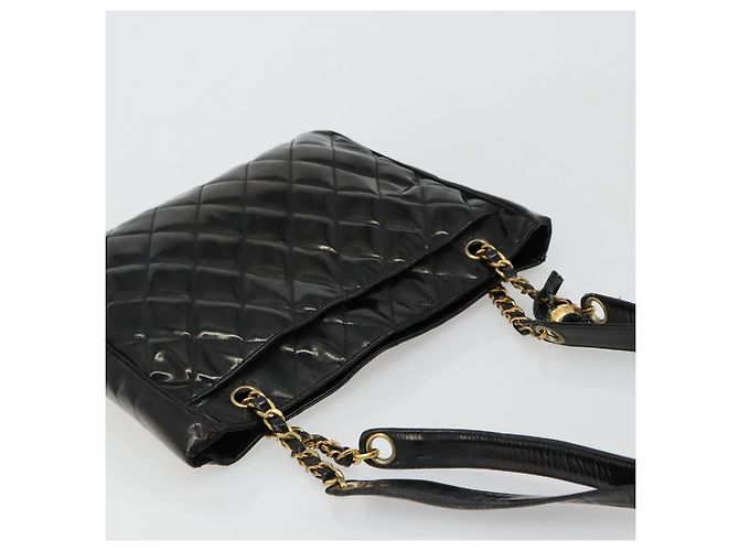 CHANEL Matelasse Chain Tote Bag Pelle Vernice Nero Oro CC Auth bs35172 D'oro - vista 6