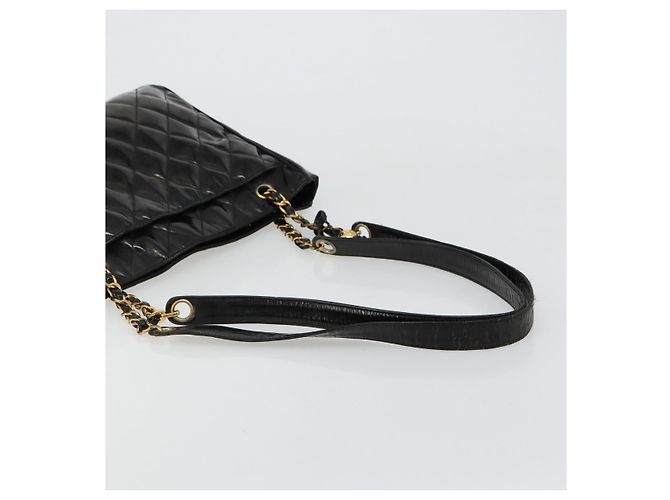 CHANEL Matelasse Chain Tote Bag Pelle Vernice Nero Oro CC Auth bs35172 D'oro - vista 7