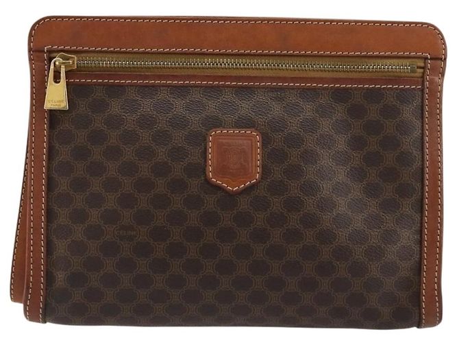 Céline Clutch CELINE in tela Macadam PVC Pelle Marrone Oro Auth ka4359 D'oro - vista 13