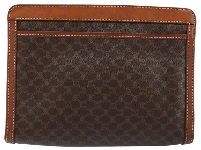 Céline Clutch CELINE in tela Macadam PVC Pelle Marrone Oro Auth ka4359 D'oro - vista 2