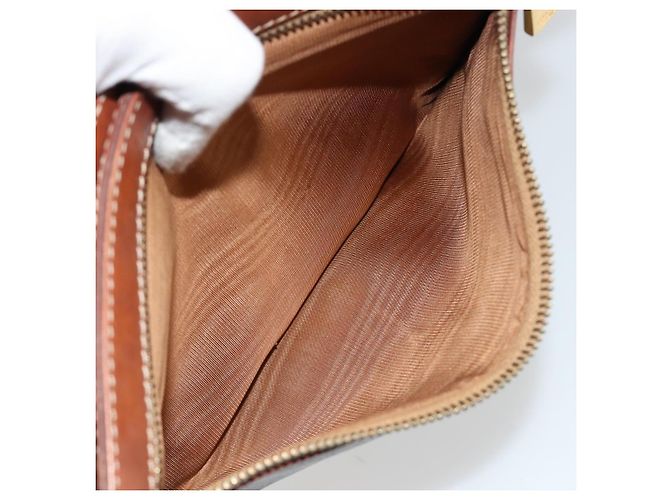 Céline Clutch CELINE in tela Macadam PVC Pelle Marrone Oro Auth ka4359 D'oro - vista 22