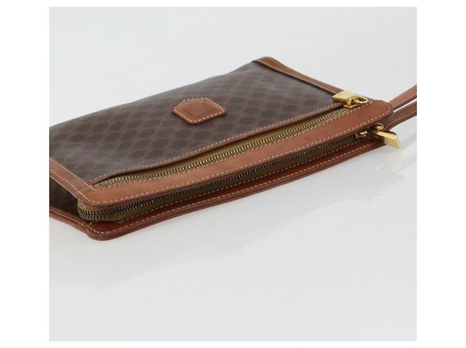 Céline Clutch CELINE in tela Macadam PVC Pelle Marrone Oro Auth ka4359 D'oro - vista 5