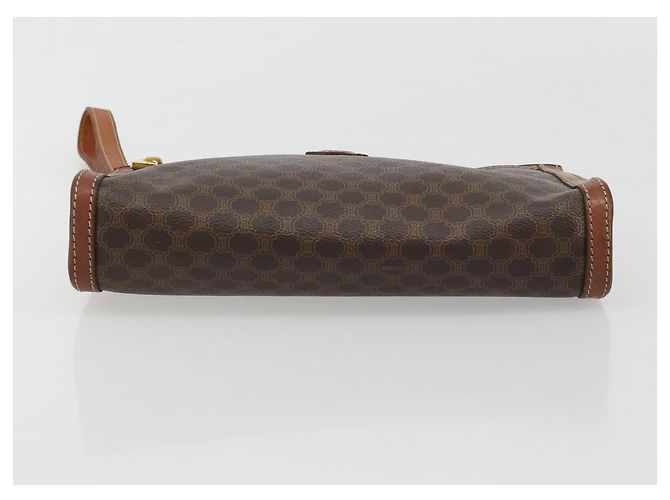 Céline Clutch CELINE in tela Macadam PVC Pelle Marrone Oro Auth ka4359 D'oro - vista 6