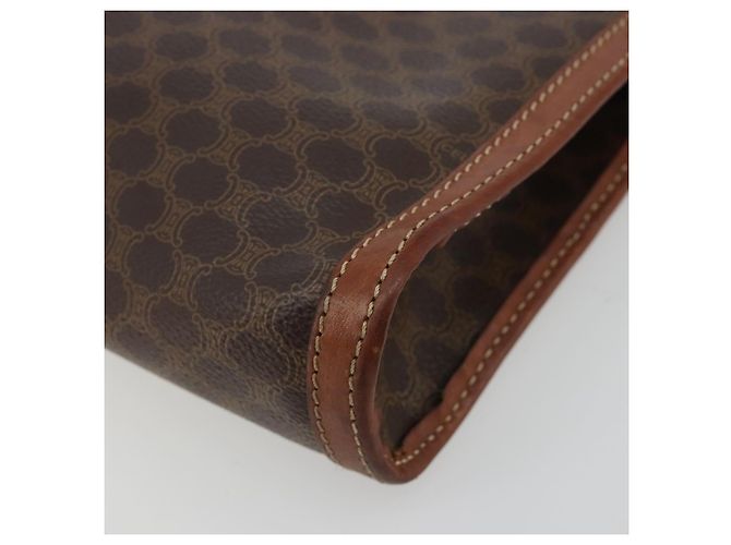 Céline Clutch CELINE in tela Macadam PVC Pelle Marrone Oro Auth ka4359 D'oro - vista 7