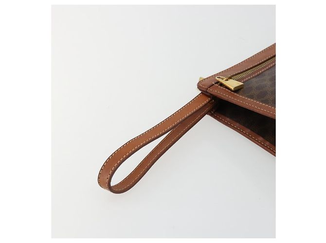 Céline Clutch CELINE in tela Macadam PVC Pelle Marrone Oro Auth ka4359 D'oro - vista 8