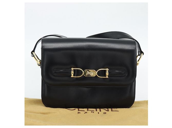 Céline Borsa a Spalla CELINE Horse Carriage in Pelle Nera e Oro Auth bs35269 Nero D'oro - vista 12