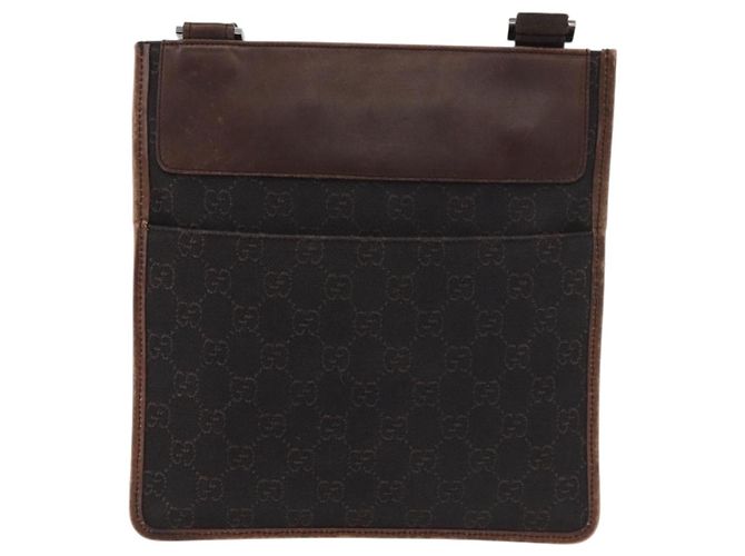 Borsa a Spalla GUCCI GG Canvas Marrone Scuro Argento 27639 Auth 178318A - vista 2