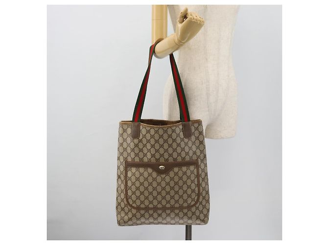 Borsa Tote GUCCI GG Supreme Web Sherry Line PVC Beige Red 39 02 003 Auth 180682 - vista 21