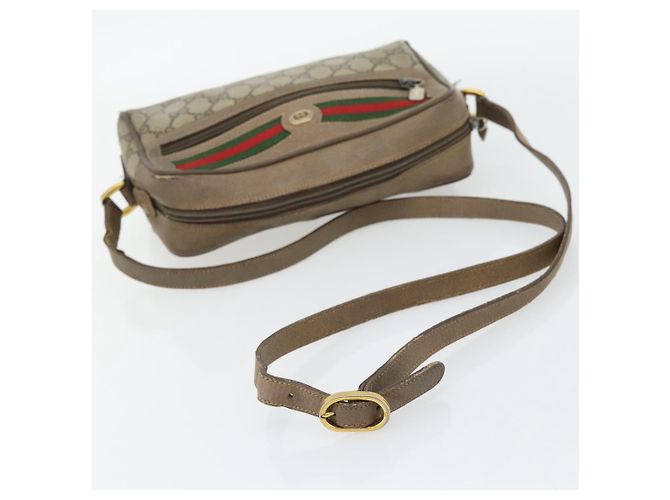 Borsa a tracolla GUCCI GG Supreme Web Sherry Line PVC Beige Oro Auth 181213 D'oro - vista 7
