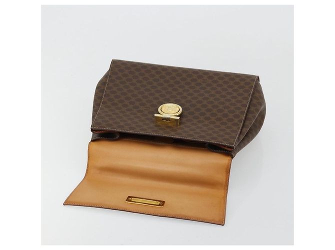 Céline Borsa a mano Medallion in tela Macadam CELINE PVC Pelle Marrone Oro Auth 180312A D'oro - vista 10