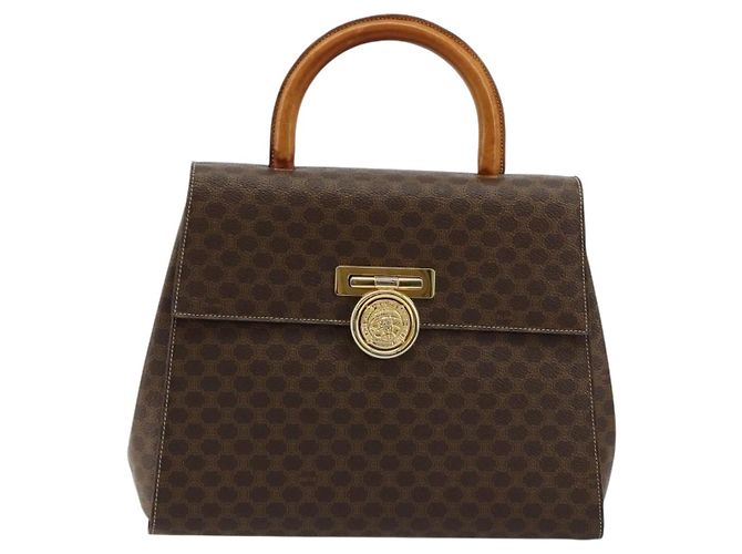 Céline Borsa a mano Medallion in tela Macadam CELINE PVC Pelle Marrone Oro Auth 180312A D'oro - vista 13