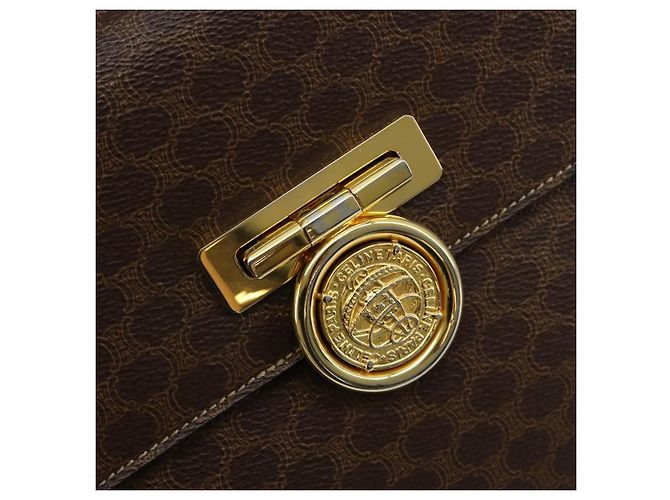 Céline Borsa a mano Medallion in tela Macadam CELINE PVC Pelle Marrone Oro Auth 180312A D'oro - vista 17