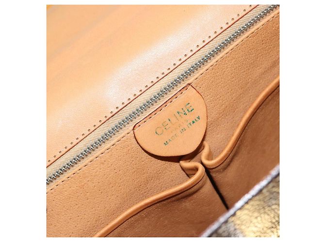 Céline Borsa a mano Medallion in tela Macadam CELINE PVC Pelle Marrone Oro Auth 180312A D'oro - vista 18