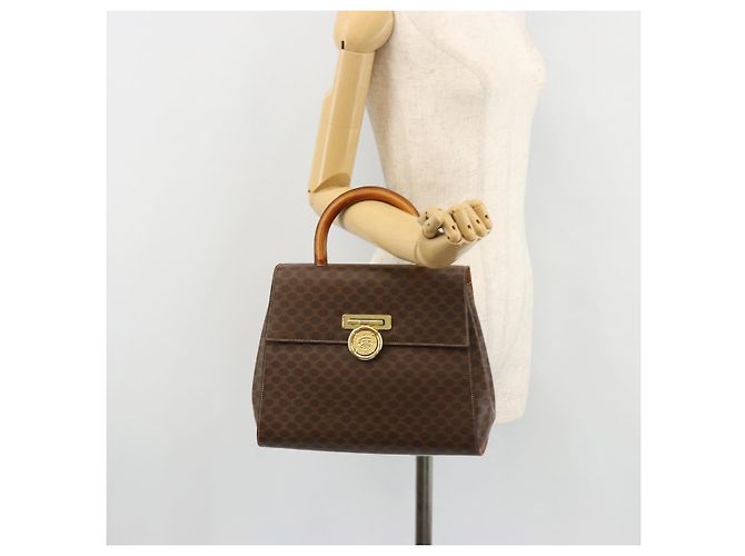 Céline Borsa a mano Medallion in tela Macadam CELINE PVC Pelle Marrone Oro Auth 180312A D'oro - vista 24