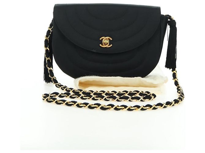 Borsa a tracolla CHANEL Half Moon Chain in raso nero e oro CC autentica 179055SAV D'oro - vista 12