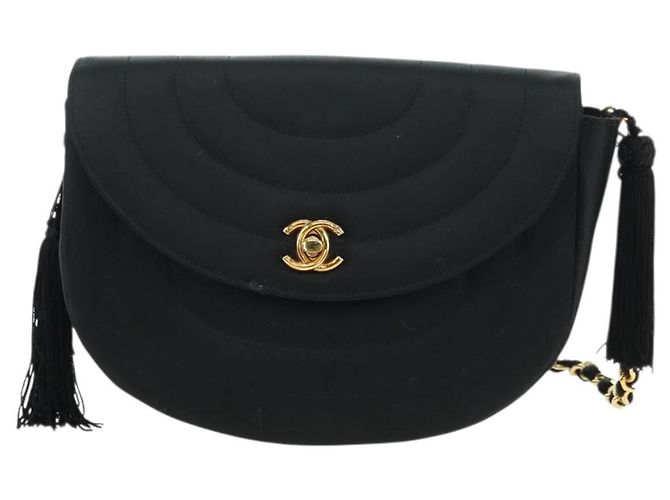 Borsa a tracolla CHANEL Half Moon Chain in raso nero e oro CC autentica 179055SAV D'oro - vista 13