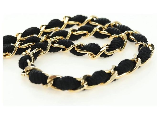 Borsa a tracolla CHANEL Half Moon Chain in raso nero e oro CC autentica 179055SAV D'oro - vista 14