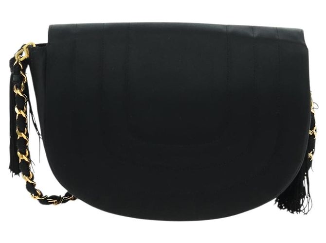 Borsa a tracolla CHANEL Half Moon Chain in raso nero e oro CC autentica 179055SAV D'oro - vista 2