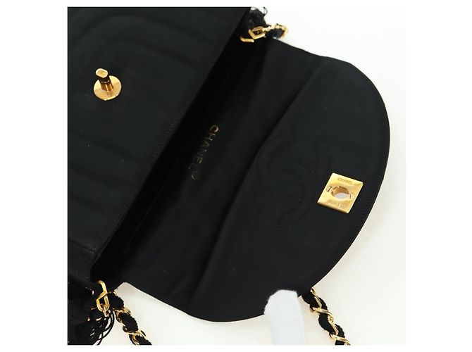 Borsa a tracolla CHANEL Half Moon Chain in raso nero e oro CC autentica 179055SAV D'oro - vista 21