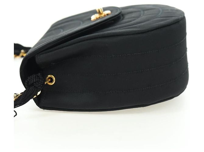 Borsa a tracolla CHANEL Half Moon Chain in raso nero e oro CC autentica 179055SAV D'oro - vista 3