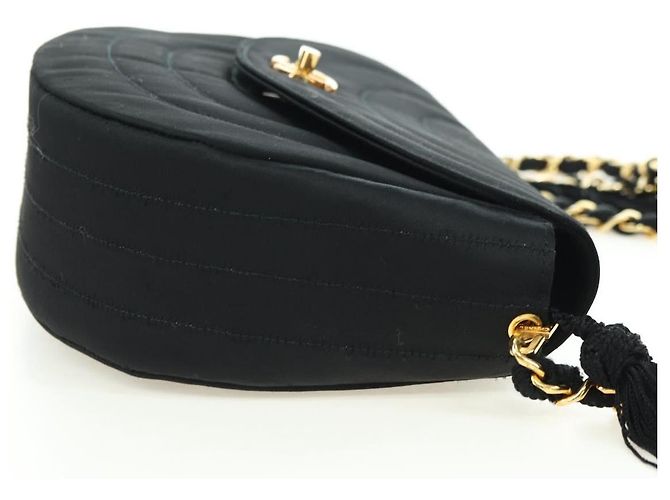 Borsa a tracolla CHANEL Half Moon Chain in raso nero e oro CC autentica 179055SAV D'oro - vista 4