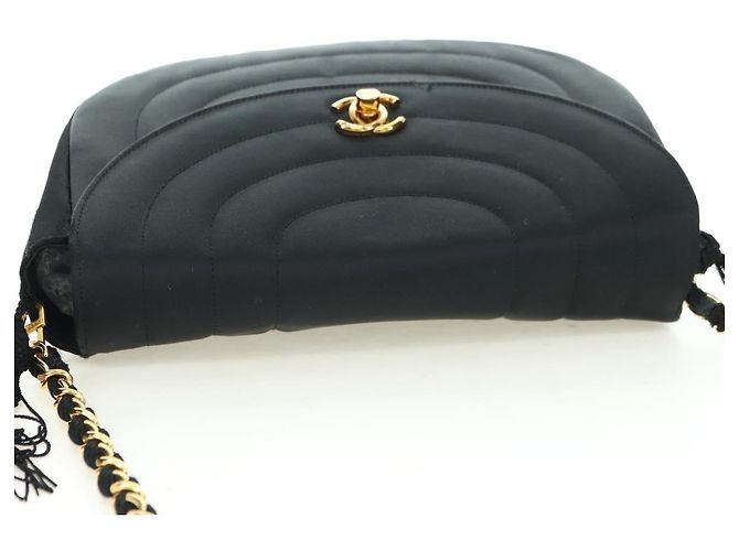 Borsa a tracolla CHANEL Half Moon Chain in raso nero e oro CC autentica 179055SAV D'oro - vista 6
