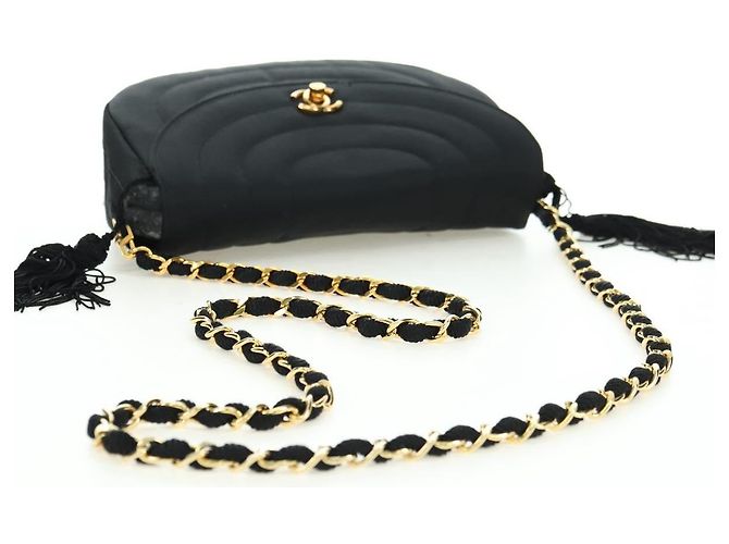 Borsa a tracolla CHANEL Half Moon Chain in raso nero e oro CC autentica 179055SAV D'oro - vista 7