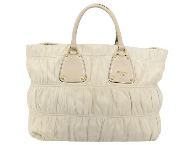 PRADA Hand Bag Leather Ivory Gold Auth bs35142 Golden Cream - view 13
